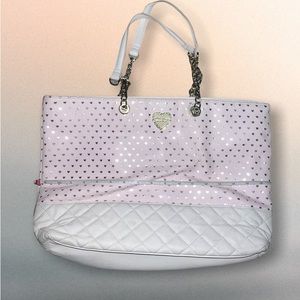 Betsey Johnson Pink and White Shimmer Hearts Purse Tote